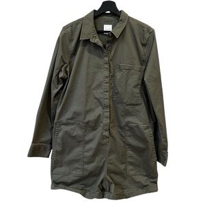Not Monday Utility Pocket Short Romper Olive Green Size Large Spring Casual